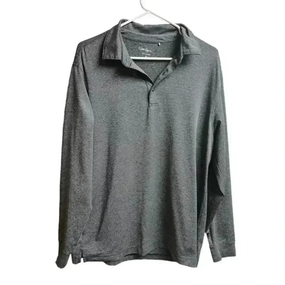 Walter Hagen Polo Shirt Men's Medium Gray Striped Long Sleeve‎ Golf